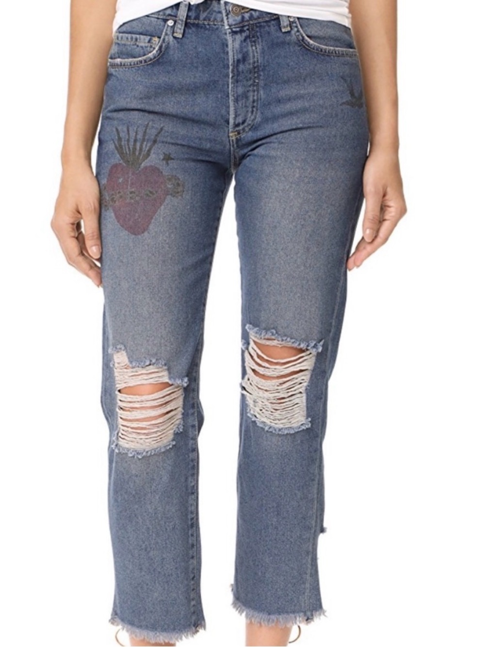 Free People Tattooed & Distressed Jeans